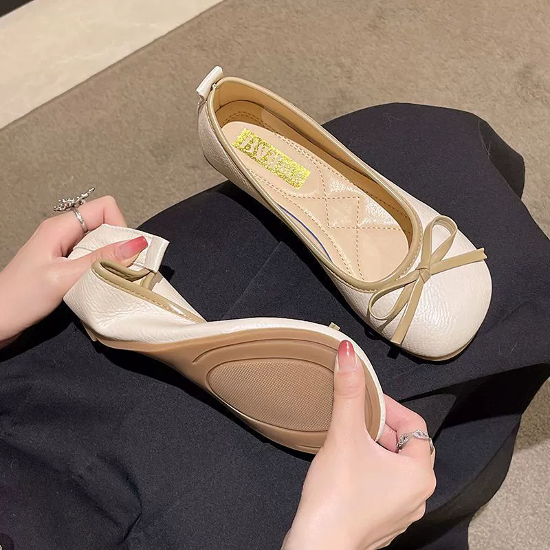 Женские туфли на плоской подошве из натуральной мягкой кожи на мягкой подошве с неглубоким носком на осень с юбками, туфли с бантом, туфли для вождения, рабочая обувь