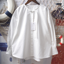 法式白色衬衫女 纯棉设计感宽松慵懒复古风长袖盘扣上衣批发
