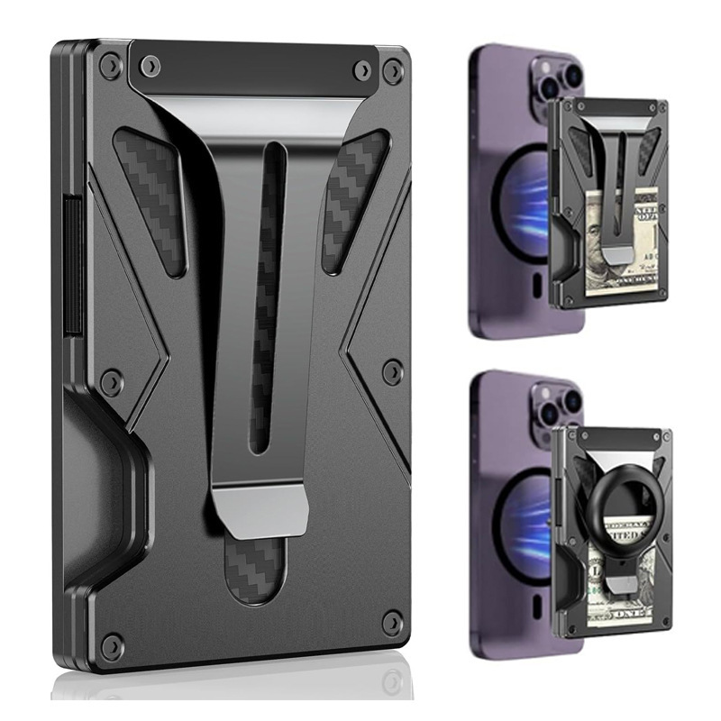 Suitable for Apple mobile phone MagSafe magnetic card bag AirTag tracker RFID anti-theft brush metal wallet Suitable for Apple mobile phone MagSafe magnetic card bag AirTag tracker RFID anti-theft brush metal wallet