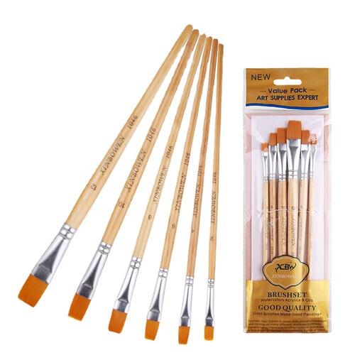 6 wooden rod nylon brush set acrylic paint brush beginner watercolor color graffiti painting pen