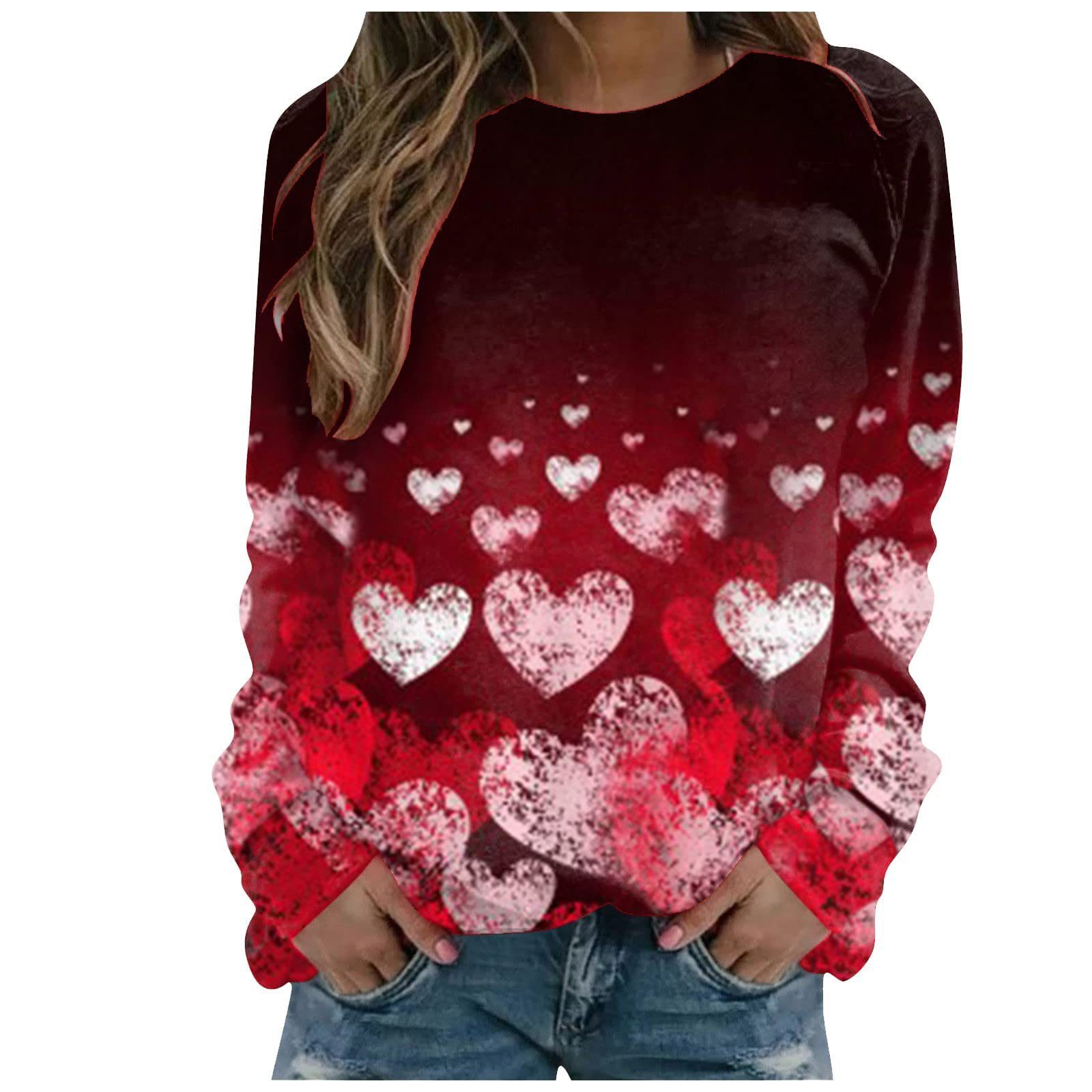 Pull ample à manches longues imprimé motif Saint-Valentin 2024 pour femmes_voghion.com