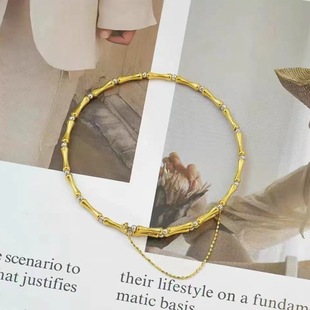 18K Gold Bamboo Elastic Bracelet Au750 Rising Bamboo Bracelet Adjustable Memory Bracelet Water Shell Gold