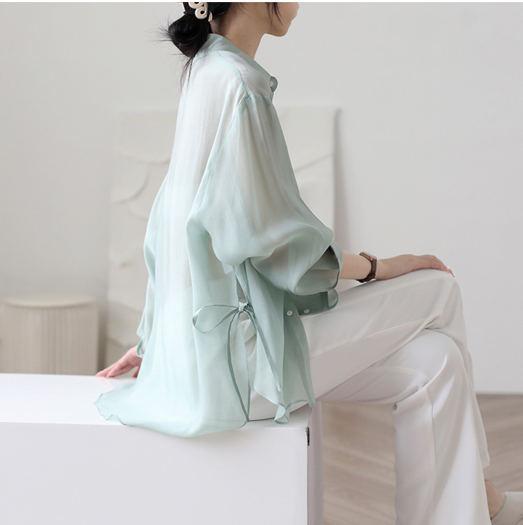 Tencel Sunscreen Shirt Women's Thin Ice Silk Cardigan Summer Matching Halter Skirt Outer Blouse Fairy Chiffon Top