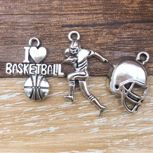 1 New Antique Silver Alloy Sports Series Simulation Basketball Baseball Pendant Necklace Accessory DIY Decorative Accessories