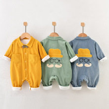 婴幼儿连体衣长袖春秋季外穿新生儿哈衣爬服初生宝宝春款双层衣服