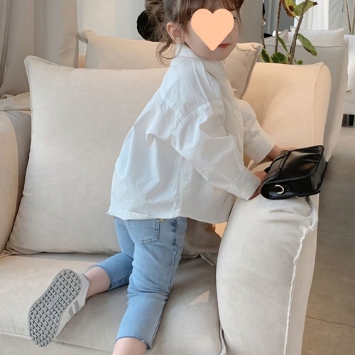 Baby Girls' Spring White Letter Korean Style Long Sleeve Shirt Cute Kids' Blouse Top Fashion
