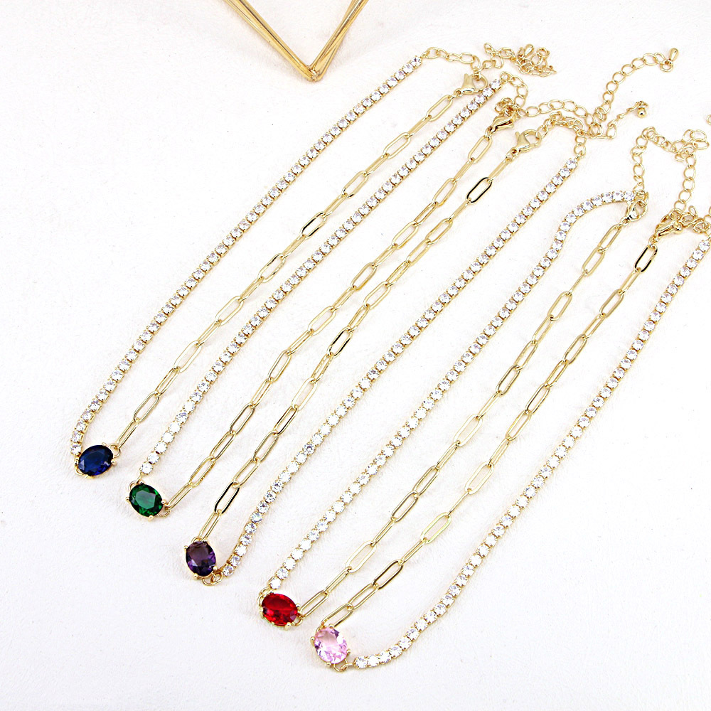 fashion simple copper zircon splicing clavicle chain necklace female choker