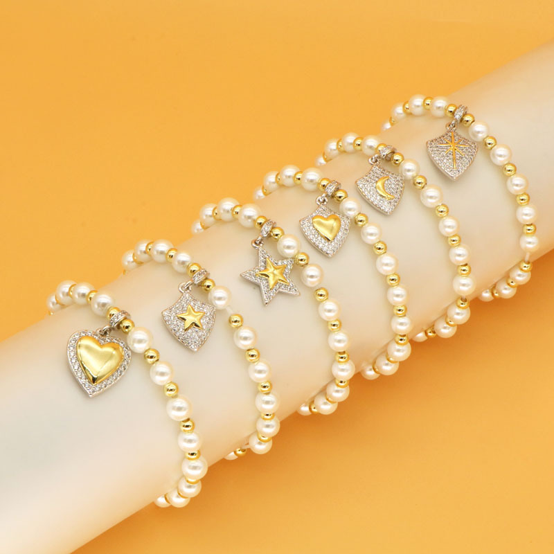 Women's Gender Modern Style Classic Style Geometric Star Heart Shape Zircon Shell Pearls Copper Wholesale Bracelets