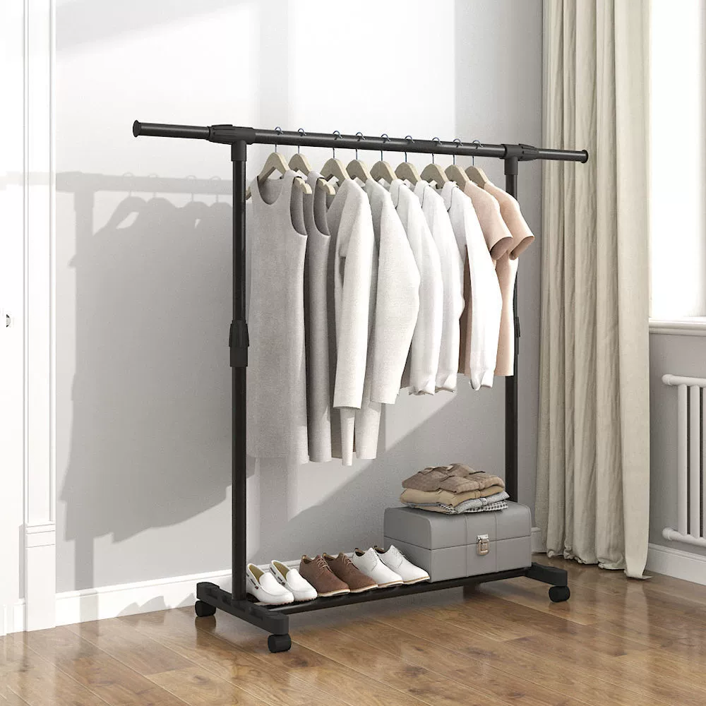 Single‑Pole Adjustable Clothing Rack, Foldable with Shelves, 68–150 cm Options