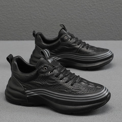 春秋季真皮男鞋時尚運動休閒鞋個性鱷魚紋壓花潮流包底鞋子男潮鞋