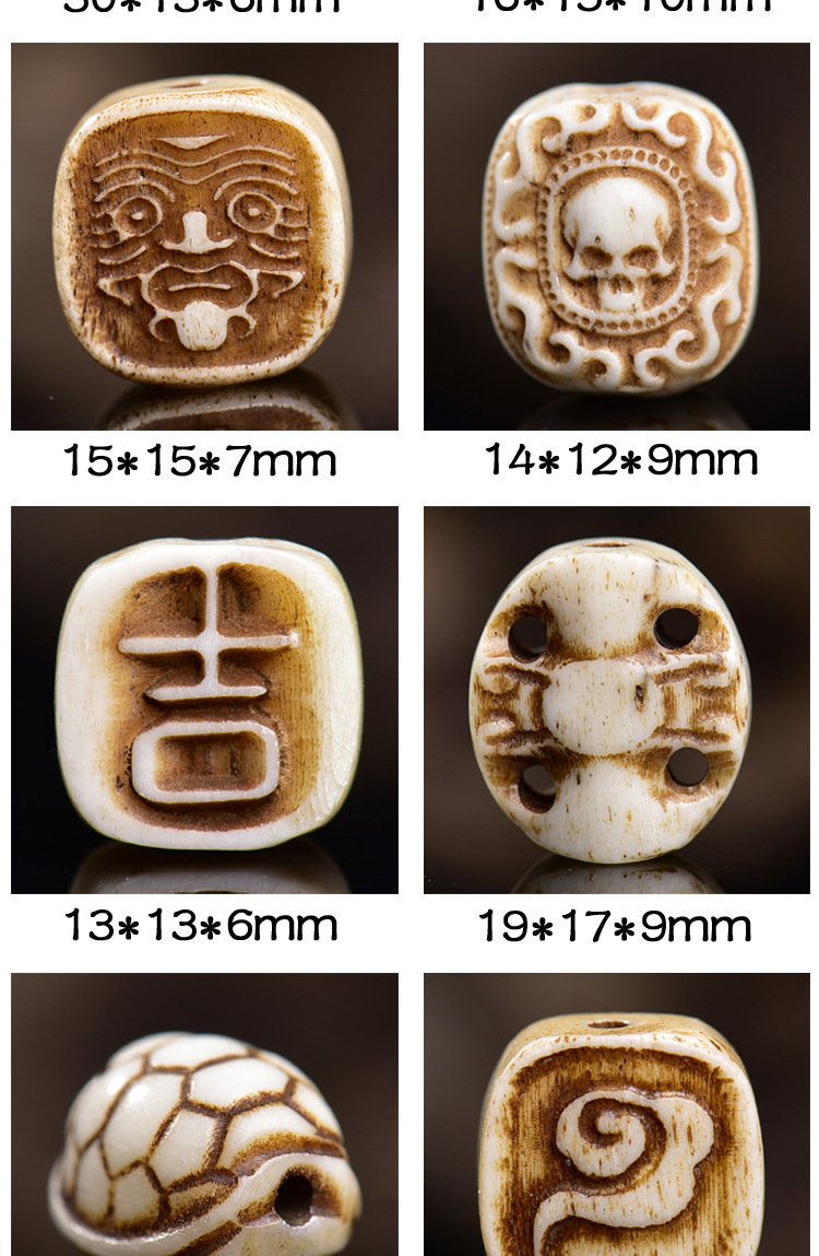 Xizang Reclaimed Bone DIY Semi-Finished Carved Beads, Spacer Beads, Waist Beads, Pendants, Buddhist Prayer Beads, Bracelet Accessories, Decorations