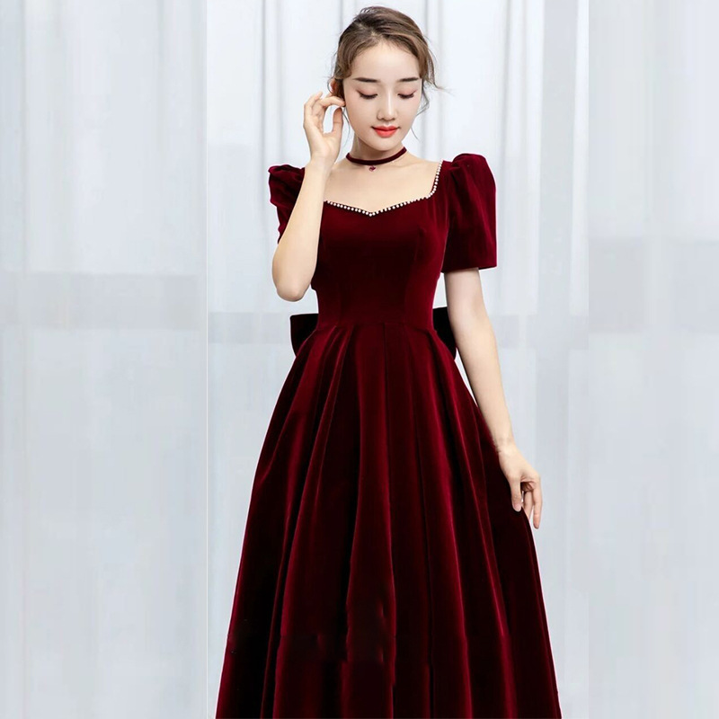 Plus-Size Toast Dress for Chubby Women, 2026 New Summer Bride High-End Style Runaway Princess Burgundy Engagement Dress for Women Plus-Size Toast Dress for Chubby Women, 2026 New Summer Bride High-End Style Runaway Princess Burgundy Engagement Dress for Women