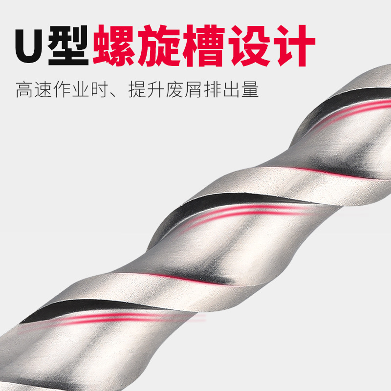 Drill bit for drilling through concrete walls with two holes, two grooves, round handle for four holes, square handle
