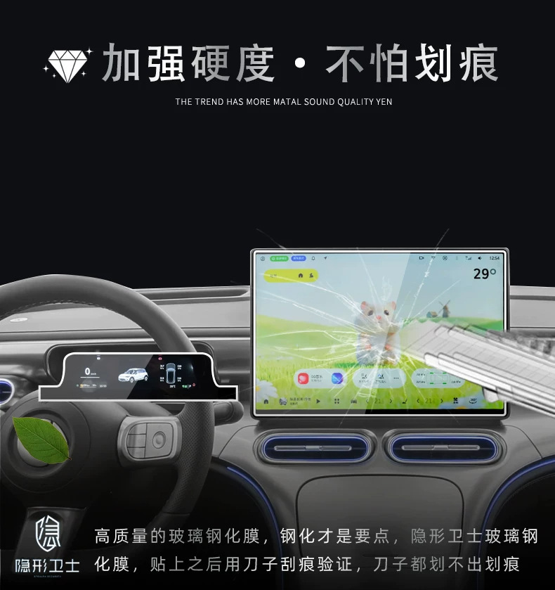 Suitable for the 2027 Smart Elf model # 1. Center console navigation display screen tempered glass film, gear shift lever protective film, and headlight protective film