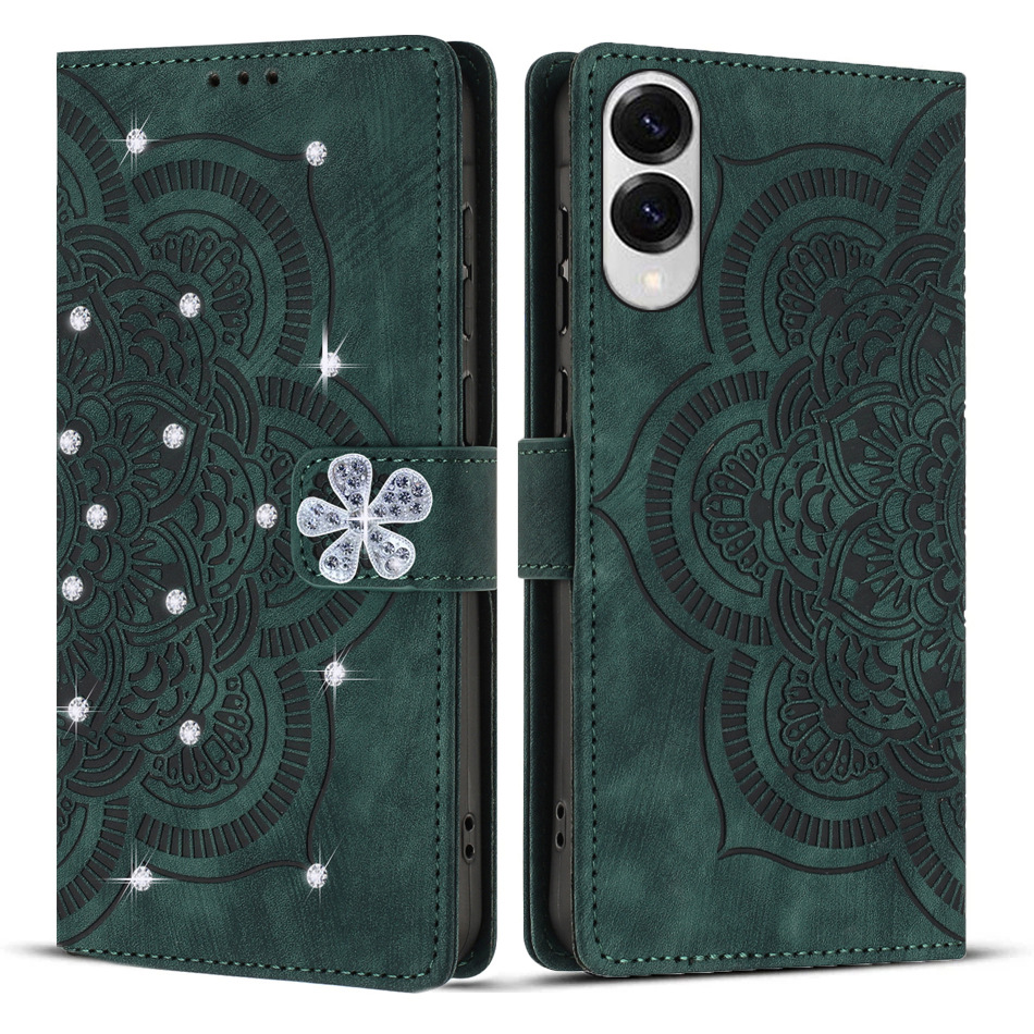 适用三星 S25 Edge带钻曼陀罗花压花款S24Ultra/S23插卡手机皮套