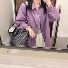 法式紫色衬衫女早春季2025新款韩系宽松休闲polo衬衣长袖气质上衣