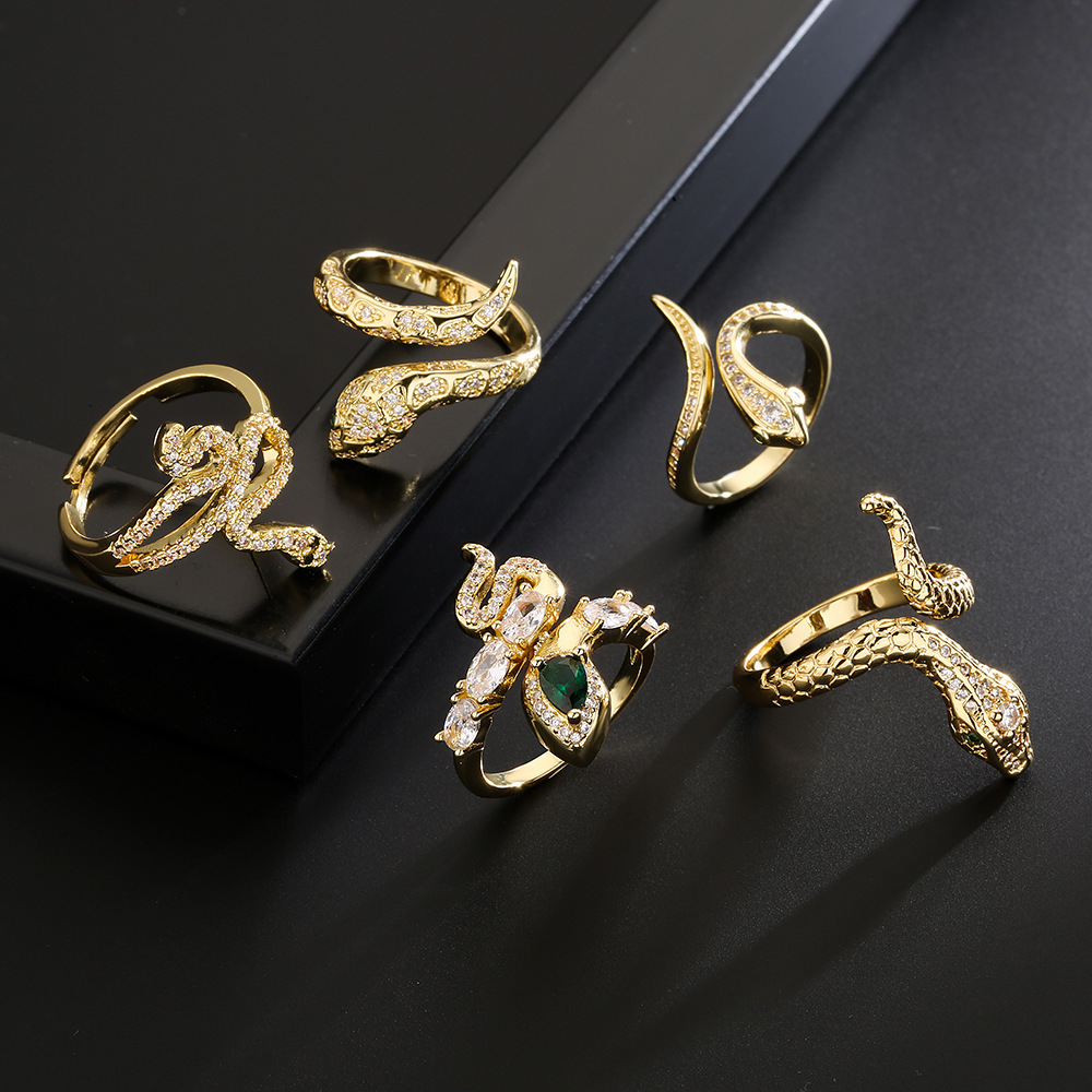 Fashion Copper 18K Gold Zircon Snake Shaped Open Womenu0027s Ring