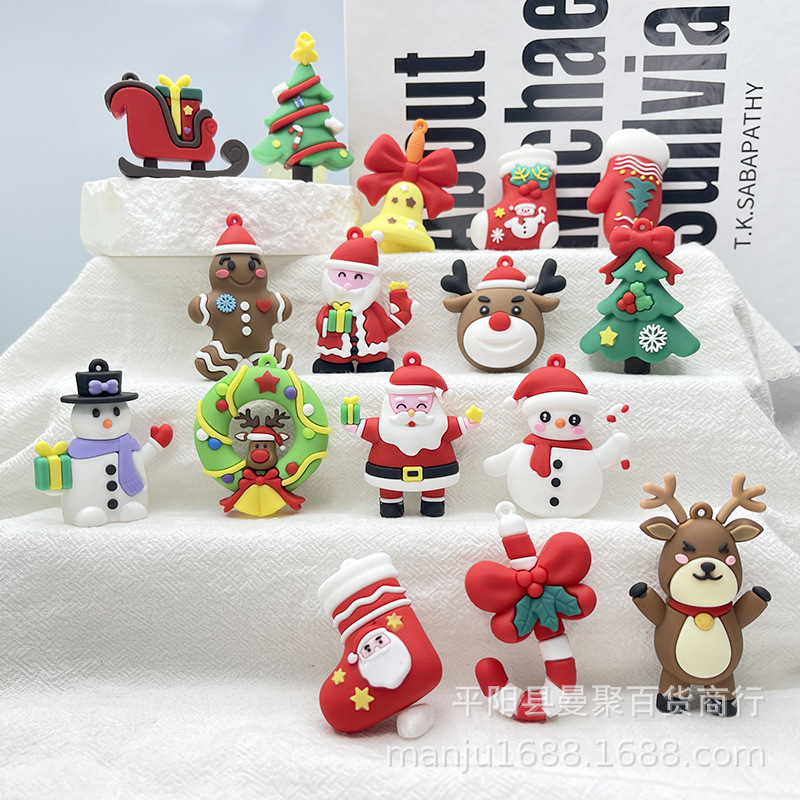 新しいクリスマスのキーホルダーの柔らかいゴムのペンダントの漫画のクリスマスの雪だるまの老人のキーホルダーのペンダントのクリスマスの小さいプレゼント|undefined