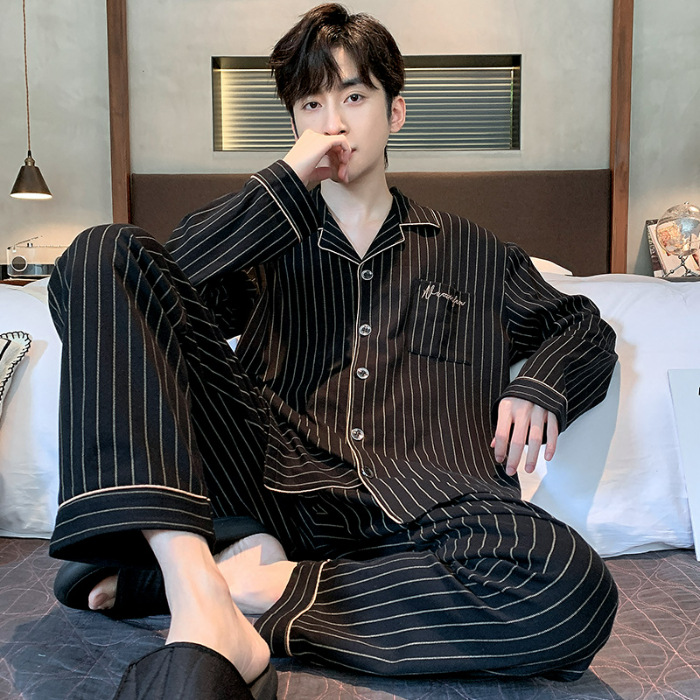 Nuevos pijamas para hombres primavera y otoño algodón de manga larga grande conjunto para hombres dormitorios universitarios coreanos pijamas para el hogar