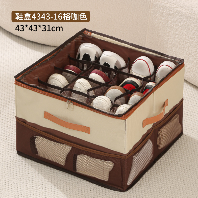 Caja de zapatos de tela Oxford transfronteriza con tapa Caja de almacenamiento de zapatos de moda dividida para el hogar Armario Caja de almacenamiento de zapatos plegable a prueba de polvo