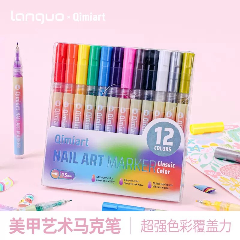 Blue Fruit Nail Art Marker Quick-Dry 12-Color Nail Art Pen Set DIY Nail Art and Design Suitable for Beginners