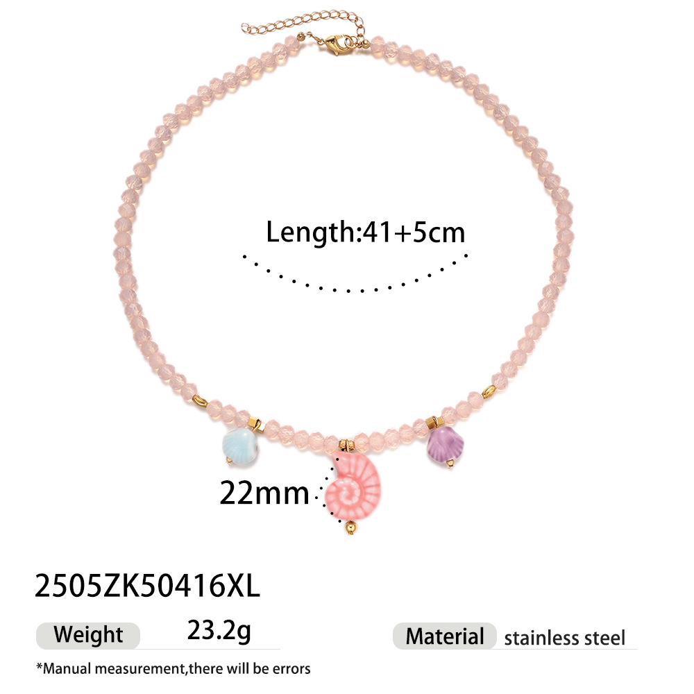 Taina Cross-border europeo y americano con cuentas colgante de acero inoxidable collar de cerámica de concha de concha femenina collar de estilo de chica caliente dulce y fresco joyería image 10
