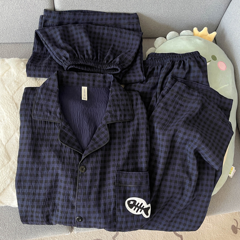 Japonés helloKitty nube de algodón puro pijamas de pareja verano de manga corta para mujer servicio a domicilio de tres piezas para hombre