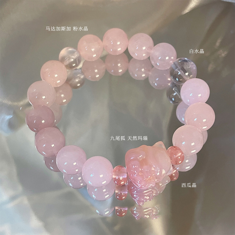 Goddess Tears Nine-tailed Fox Horse Powder Crystal Original National Style Natural Agate Fox Bracelet high quality New Chinese Style Middle Bracelet Goddess Tears Nine-tailed Fox Horse Powder Crystal Original National Style Natural Agate Fox Bracelet high quality New Chinese Style Middle Bracelet