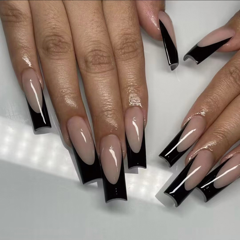 Black-edged French long tubing fake nail nail piece ultra-thin brown autumn nail art patch foreign trade nail art wholesale Black-edged French long tubing fake nail nail piece ultra-thin brown autumn nail art patch foreign trade nail art wholesale