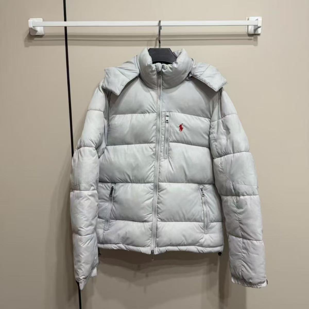 Polo Ralph Lauren Puffer Jacket Detachable Hood Embroidered Pony Grey