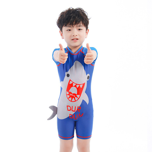 Children's one-piece swimsuit, Bubbleboy 2-8 year old boy cartoon swimming cap, baby boy wetsuit for small and medium-sized children
