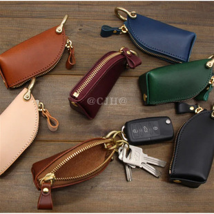 Cross-border spot zipper key storage bag PU leather large capacity car key bag key chain protective cover