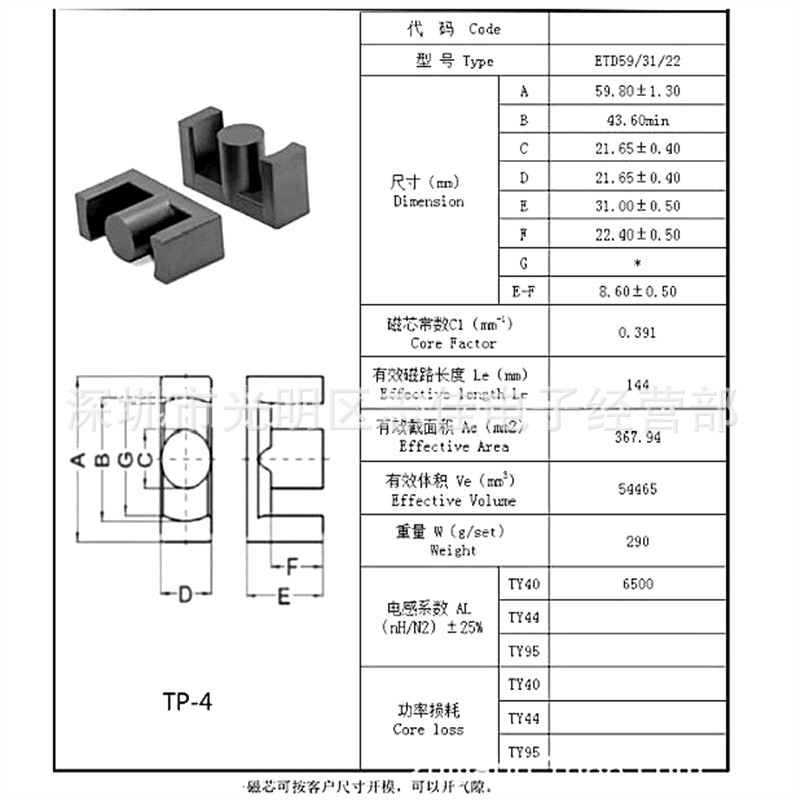 ETD59磁芯通讯磁芯电源磁芯ETD59变压器磁芯电源磁芯CORE