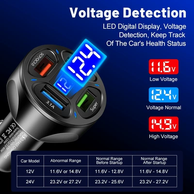 Mobil şarj cihazları, 4Usb Digital Display Car