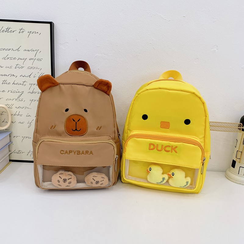 Jardín de infantes mochila para bebés caricatura lindo pato pequeño mochila para niños y niñas nueva ventana transparente mochila para niños