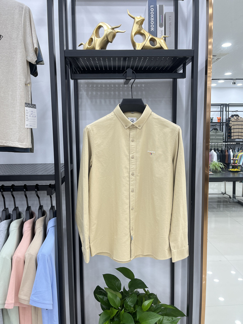 Men's Long-sleeve Embroidered Shirt Solid Colour Casual Autumn Top_voghion.com