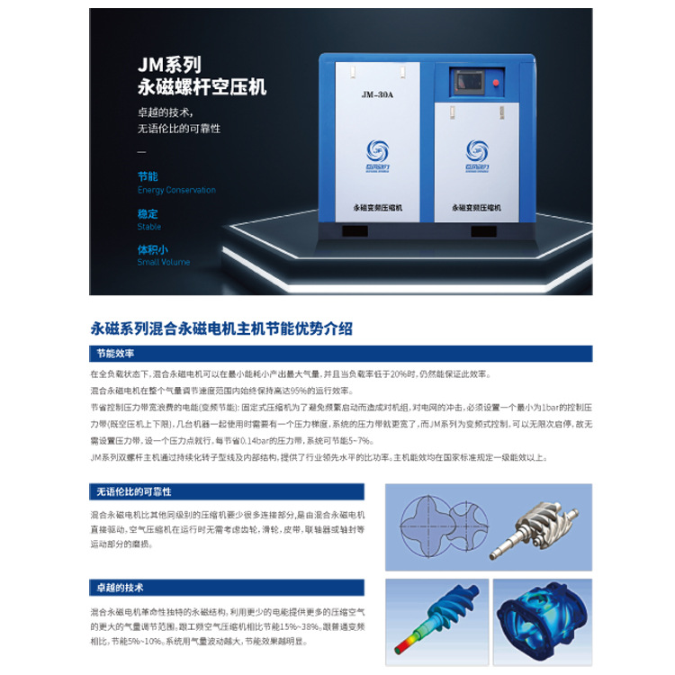 Jiangsu Jufeng Permanent Magnet Variable Frequency Screw Air Compressor Air Compressor