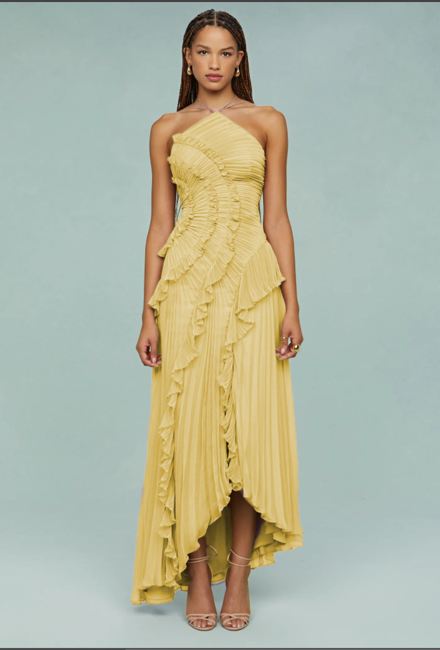 Elegant Chiffon Wrap Neck Maxi Dress With Ruffles & Backless Design For Vacation & Party,Enhances Your Curves While Elongating Your Silhouette._ecoleips.com