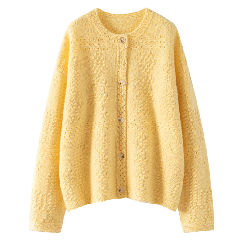 Autumn and Winter New Solid Color Knitted Round Neck Single-Breasted Cardigan Fashionable and Versatile Autumn and Winter New Solid Color Knitted Round Neck Single-Breasted Cardigan Fashionable and Versatile