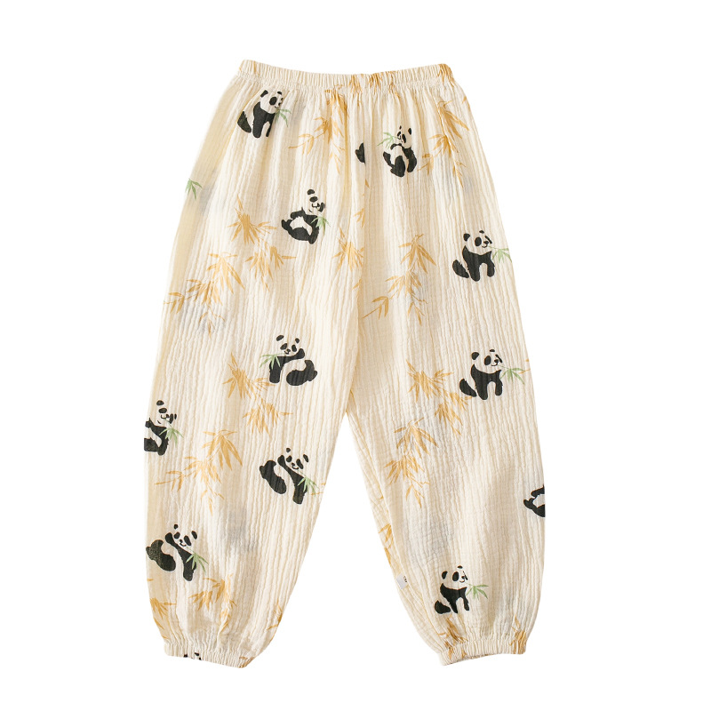 어린이 한국식 면사 모기 방지 바지 2024 여름 새 소년과 소녀  더블 거즈 캐주얼 통기성 바지