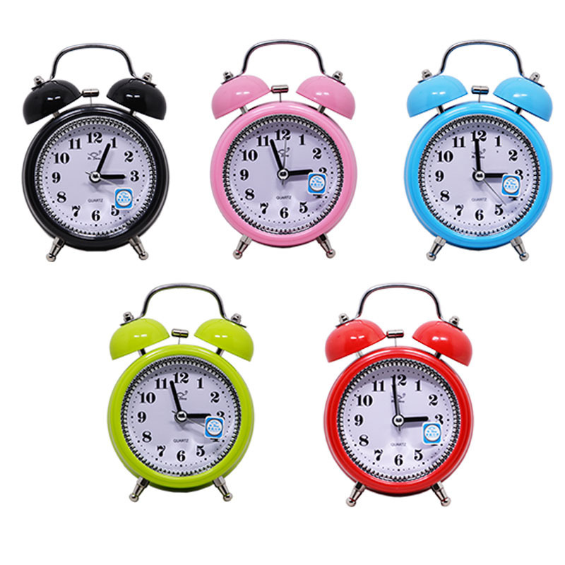 批发闹钟时钟学生静音带灯简约金属钟表打铃3寸初中高中石英钟
