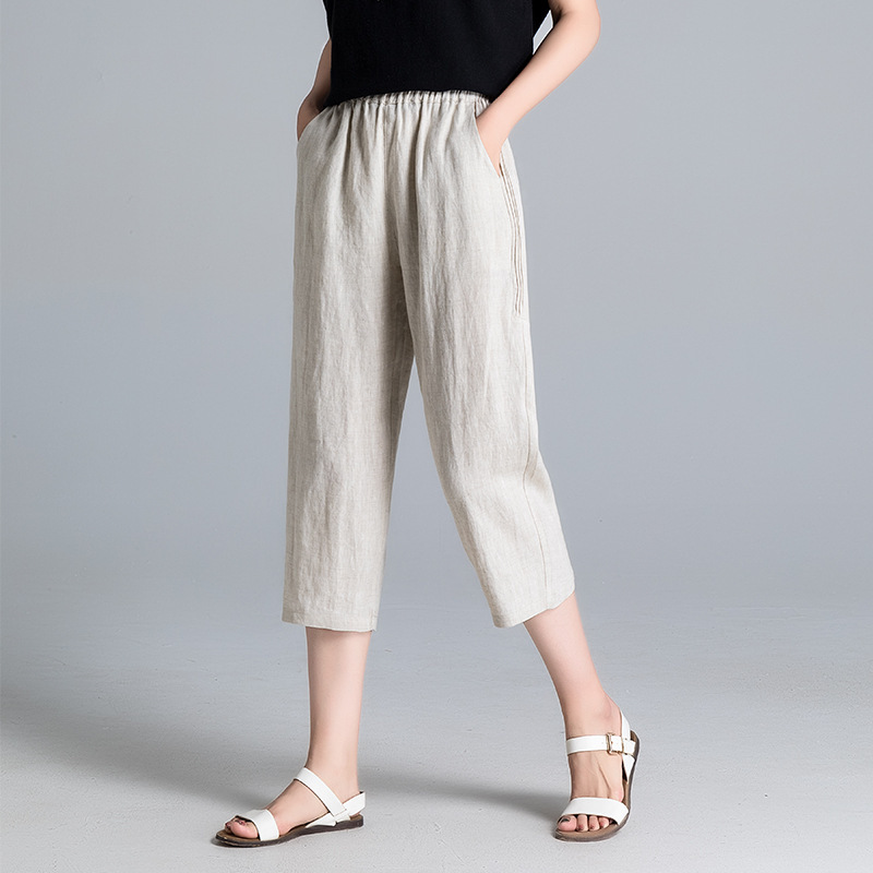 Cropped Pants Women's Summer Thin Linen Plus Large Size Women's Pants Loose All-match Casual Cotton and Linen Harem Pants 9404