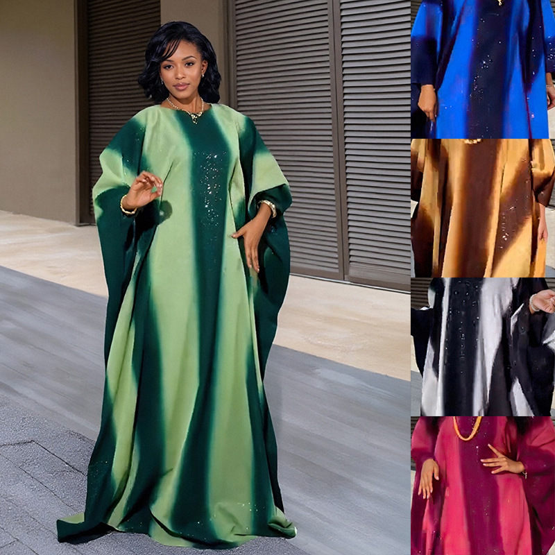 European and American Middle Eastern Socialite Style Fashion Women's Printed Robe Party Evening Dress Long-Sleeved Dress 0021