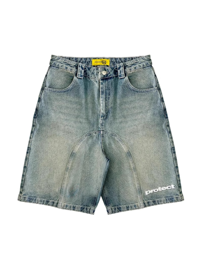 Europa y América Tren transfronterizo retro casual americano bordado callejero tendencia suelta Harajuku lavado mezclilla pantalones cortos verano