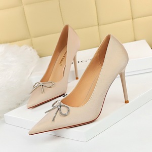 1932-3 han edition fashion high heels for women's shoes high heel with shallow mouth sweet pointed bow diamond single sh