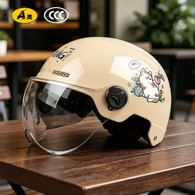 Dual-vision new helmet for electric scooters, Motosiklet kaskı (dəbilqə) - glossy-double-mirror-model-khaki-cat-diarysunshade-hidden-inner-mirror12