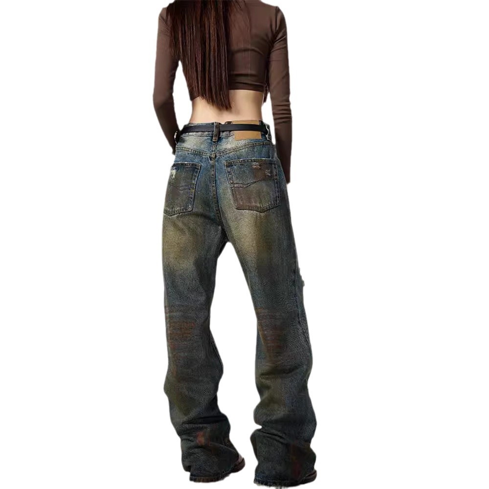 Bitte beachten Sie die Größentabelle!   Please refer to the size chart in the picture American style ripped design floor length jeans for men, _voghion.com