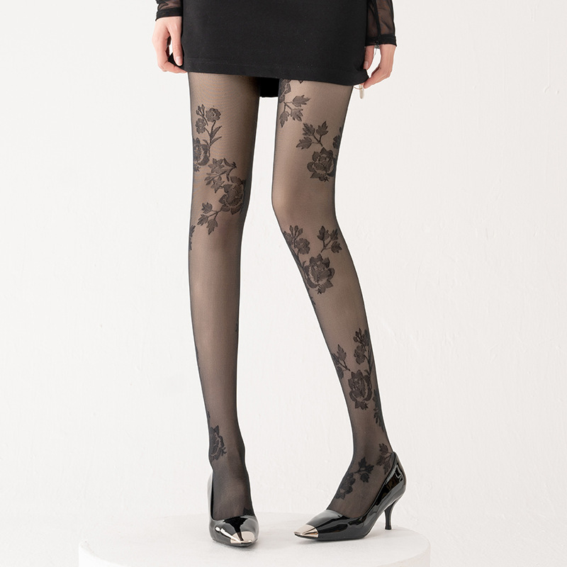 Stockings for Women, Thin Anti-Snatch Rose Jacquard Black Stockings, Hot Girl Style with High Heels, Ultra-Thin Black Pantyhose Stockings for Women, Thin Anti-Snatch Rose Jacquard Black Stockings, Hot Girl Style with High Heels, Ultra-Thin Black Pantyhose