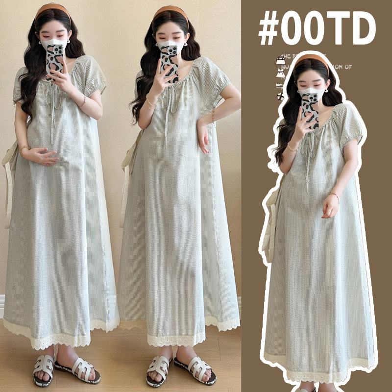 Maternity Dress Summer Style Trendy Mom New Fashion Stylish Loose-Fitting Belly-Covering French Striped Long Dress Summer Maternity Dress Maternity Dress Summer Style Trendy Mom New Fashion Stylish Loose-Fitting Belly-Covering French Striped Long Dress Summer Maternity Dress