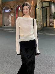 法式气质圆领喇叭袖针织衫女早秋温柔风洋气修身内搭打底气质上衣